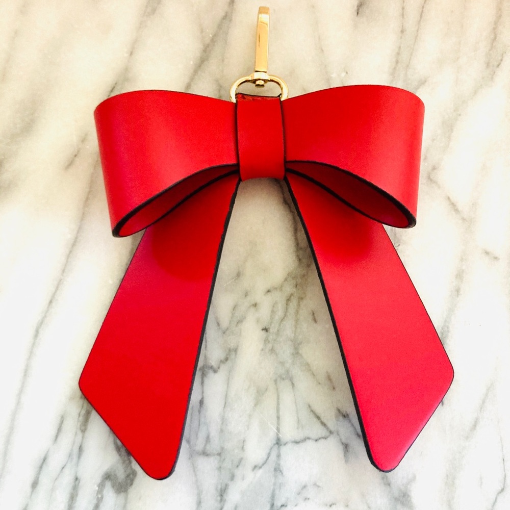 Red leather bow keychain/ bag accessory
